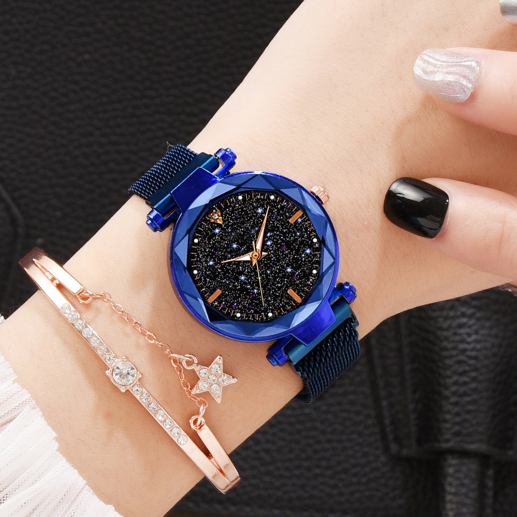 Magnetite cross-border hot style ladies watch starry sky face female watch simple one diamond magnetic set quartz watch