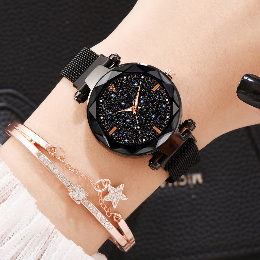 Magnetite cross-border hot style ladies watch starry sky face female watch simple one diamond magnetic set quartz watch