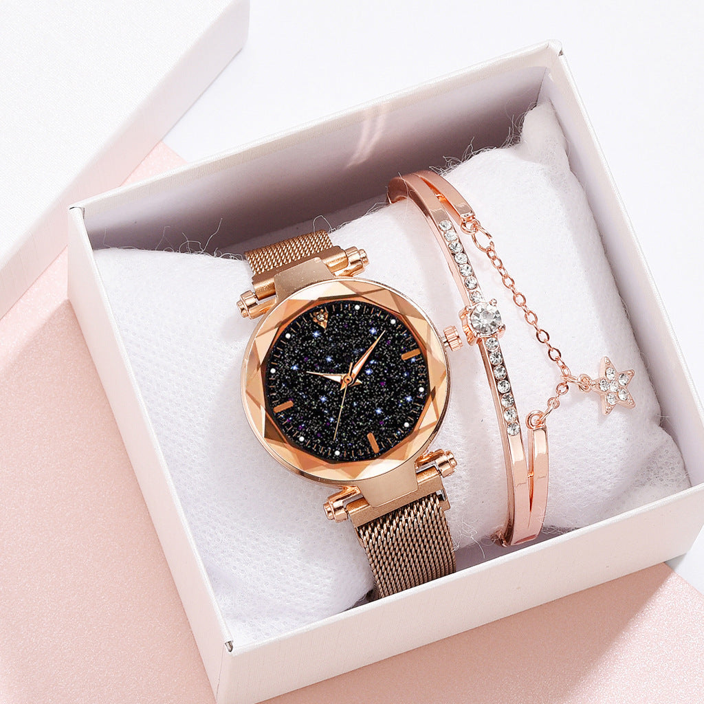 Magnetite cross-border hot style ladies watch starry sky face female watch simple one diamond magnetic set quartz watch