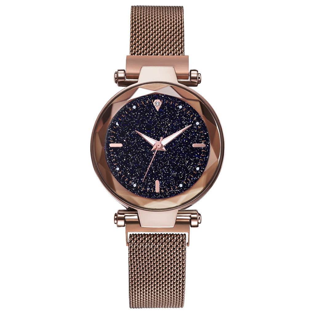 Magnetite cross-border hot style ladies watch starry sky face female watch simple one diamond magnetic set quartz watch