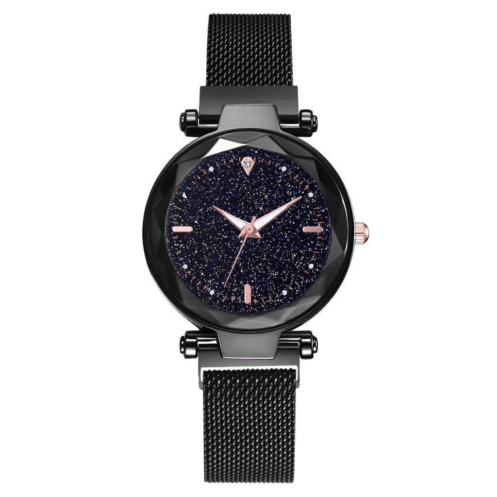 Magnetite cross-border hot style ladies watch starry sky face female watch simple one diamond magnetic set quartz watch