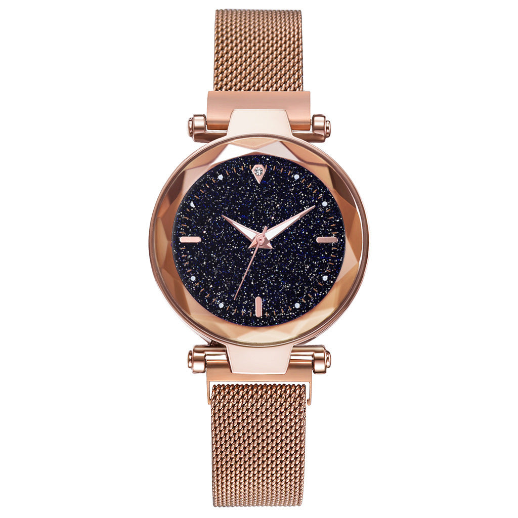 Magnetite cross-border hot style ladies watch starry sky face female watch simple one diamond magnetic set quartz watch