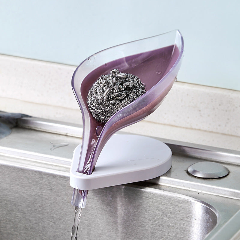 Color boxed creative leaf-shaped soap box kitchen sink sponge drain rack bathroom two-color soap box with suction cup