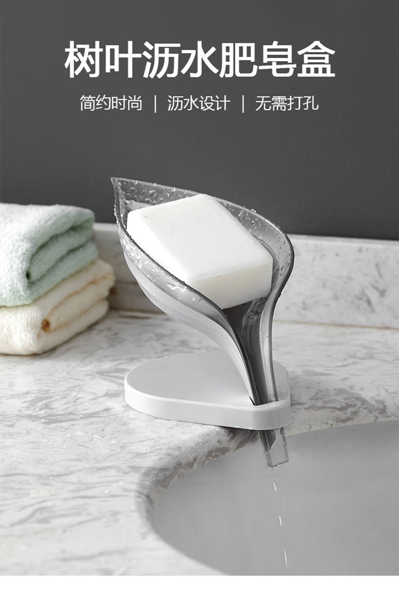 Color boxed creative leaf-shaped soap box kitchen sink sponge drain rack bathroom two-color soap box with suction cup