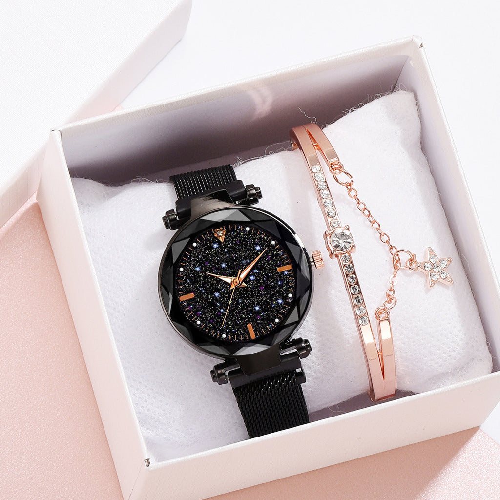 Magnetite cross-border hot style ladies watch starry sky face female watch simple one diamond magnetic set quartz watch