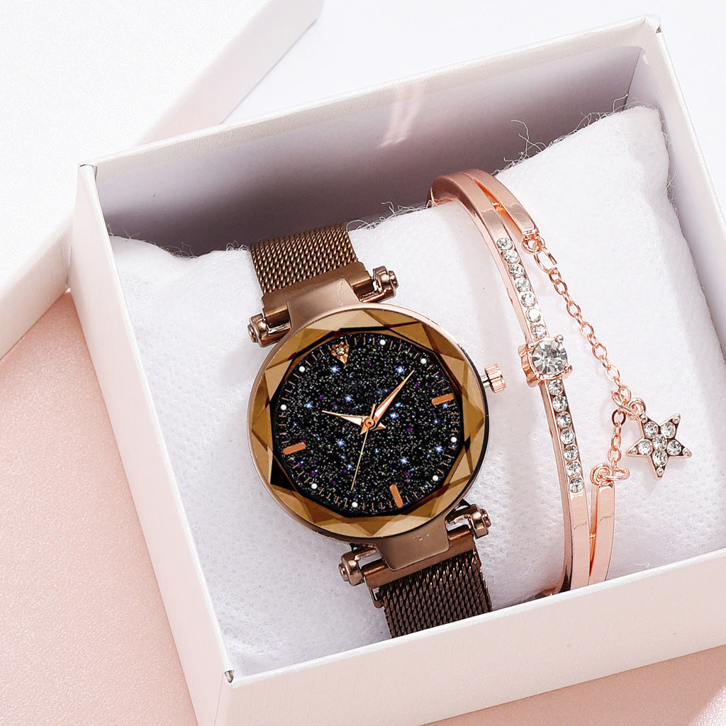 Magnetite cross-border hot style ladies watch starry sky face female watch simple one diamond magnetic set quartz watch