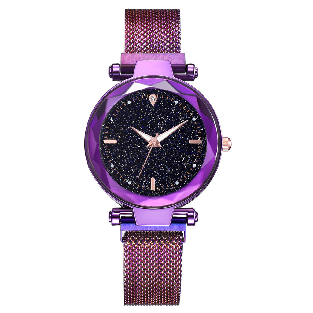 Magnetite cross-border hot style ladies watch starry sky face female watch simple one diamond magnetic set quartz watch