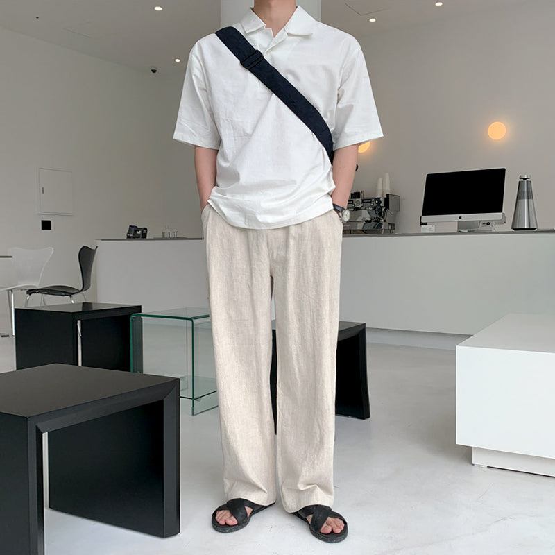 Hong Kong style men's shirt short-sleeved solid color summer new thin casual shirt five-point sleeve