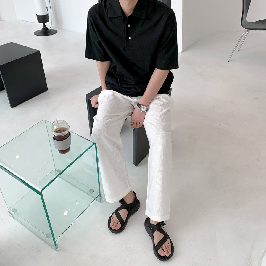 Hong Kong style men's shirt short-sleeved solid color summer new thin casual shirt five-point sleeve