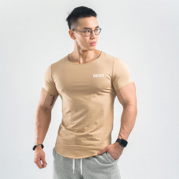 European and American t-shirt curved hem fitness trend running quick-drying breathable top