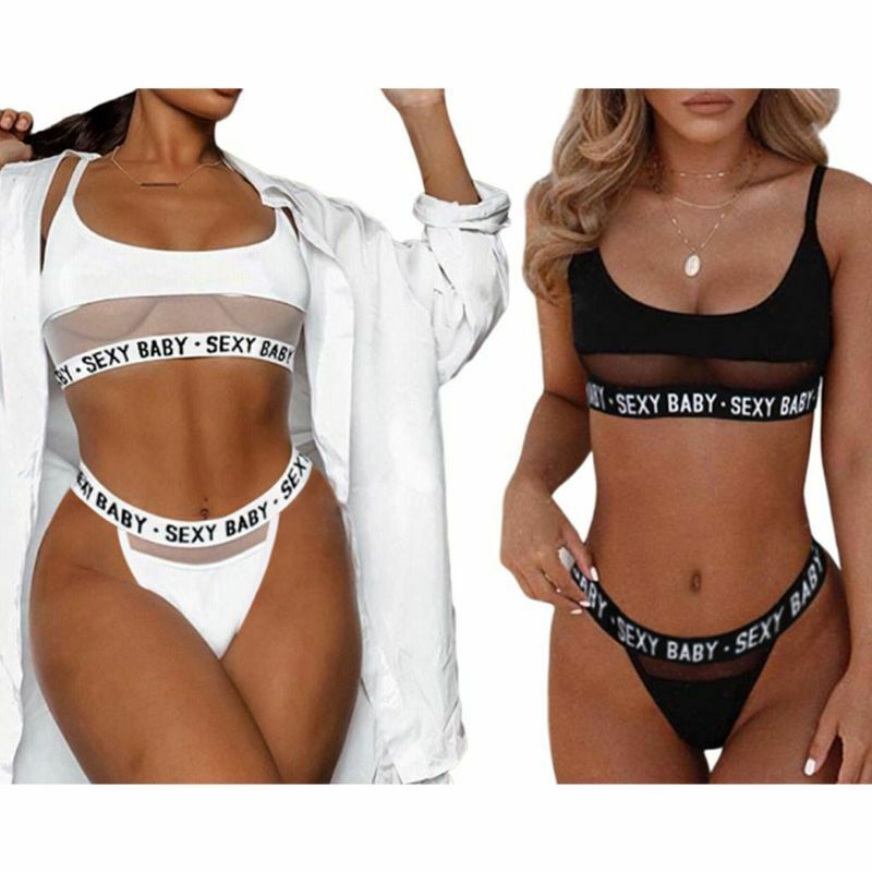 New style sexy underwear sexy hollow letter three-point women's split underwear