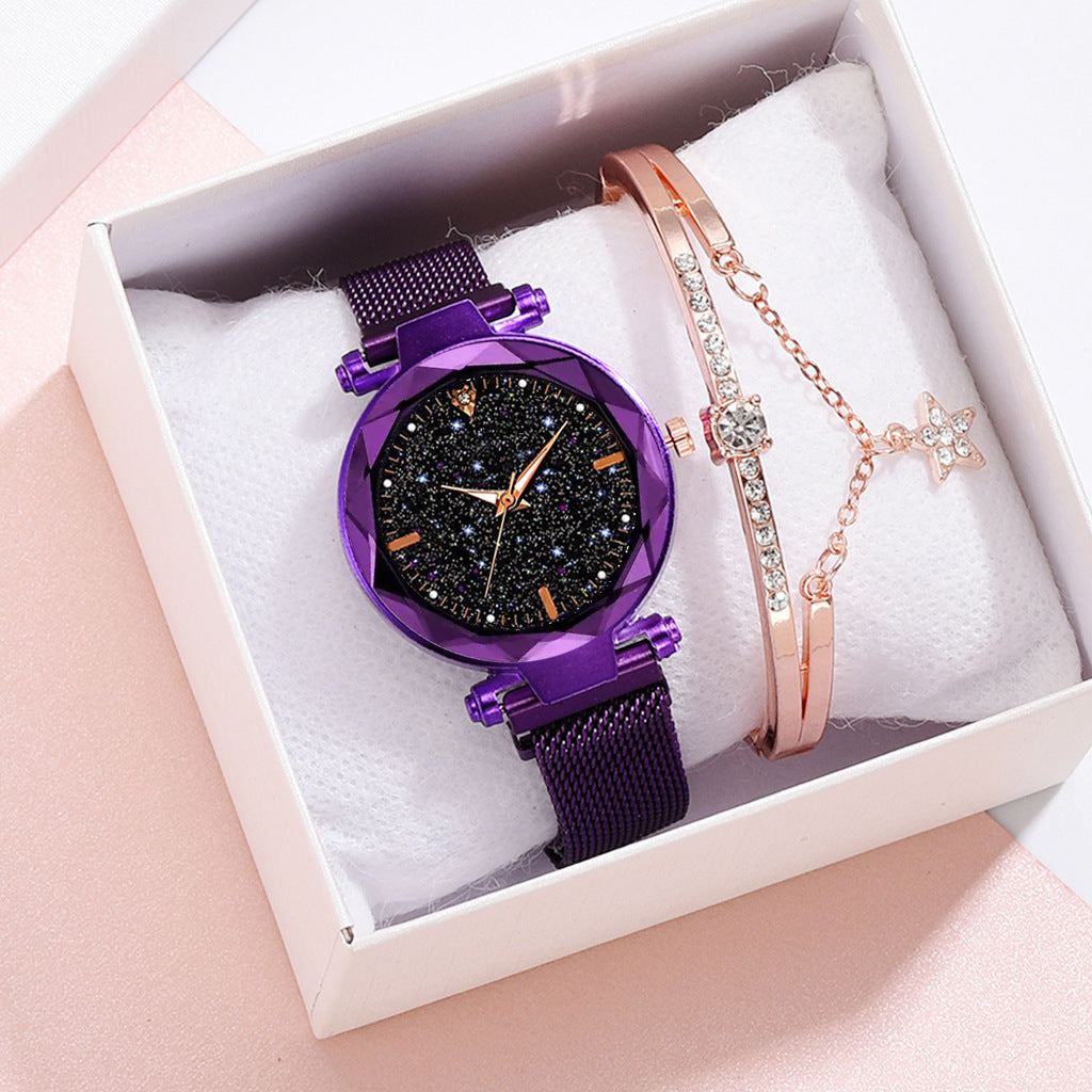 Magnetite cross-border hot style ladies watch starry sky face female watch simple one diamond magnetic set quartz watch