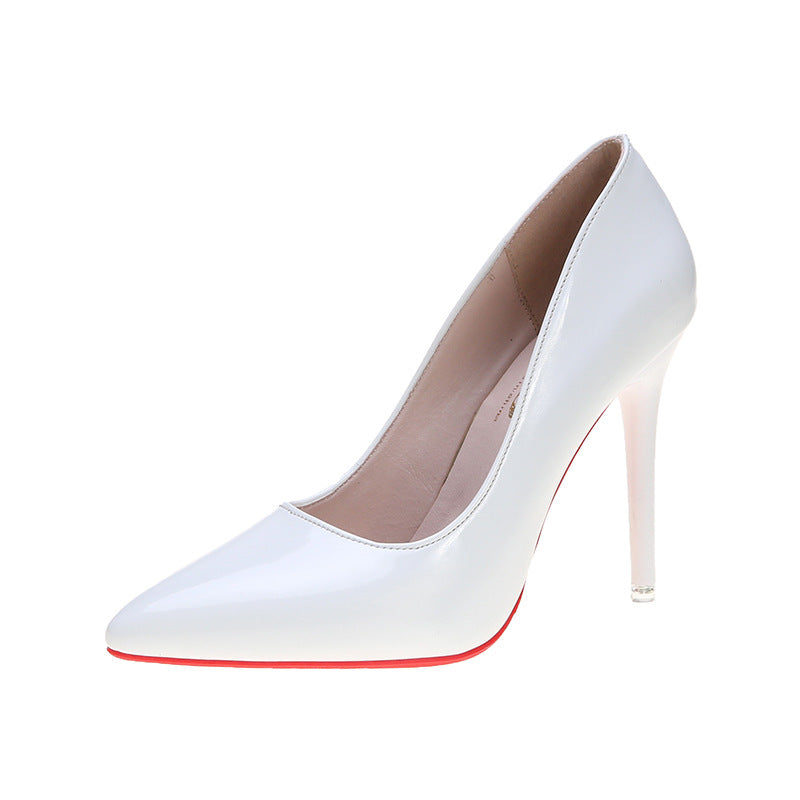 Korean style pointed toe high-heeled single shoes women stiletto patent leather red wedding shoes work shoes
