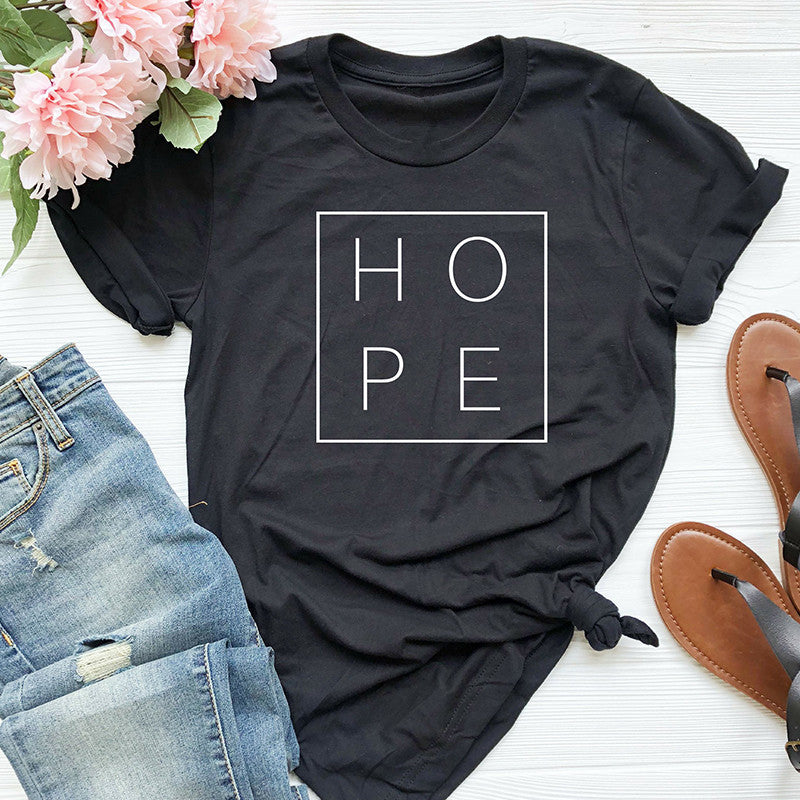 Summer Women's T-shirt HOPE Letter Print T-shirt