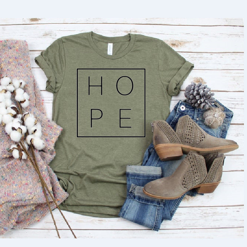 Summer Women's T-shirt HOPE Letter Print T-shirt