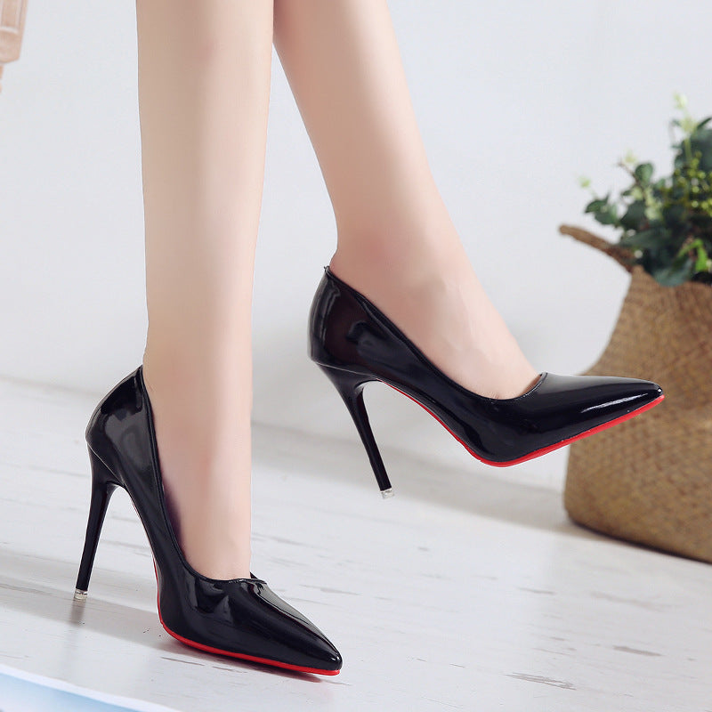 Korean style pointed toe high-heeled single shoes women stiletto patent leather red wedding shoes work shoes