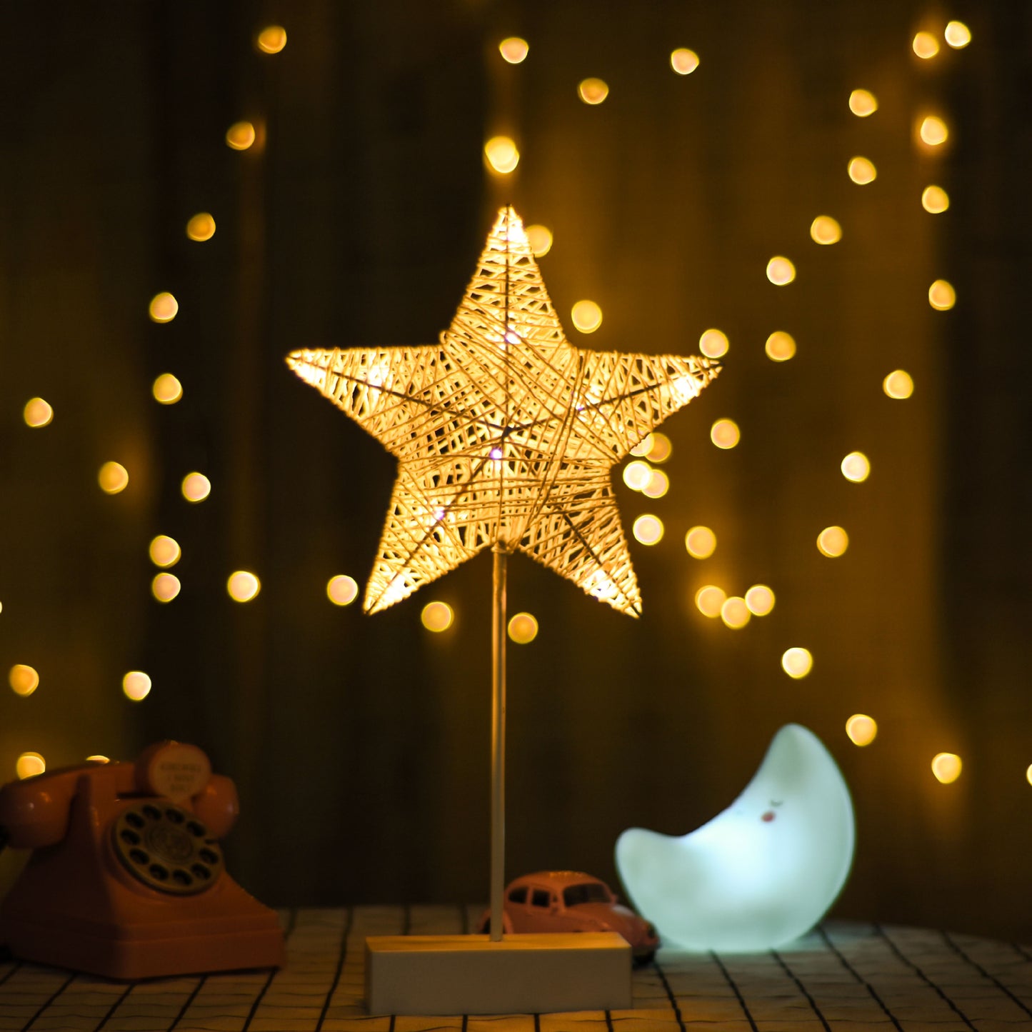 Rattan table lamp love star Christmas tree moon light hand-woven paper rope creative night light room decoration