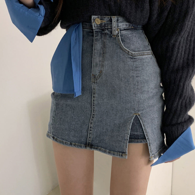 European and American Fashion Sexy Pants Lining Split Pocket Jeans Skirt