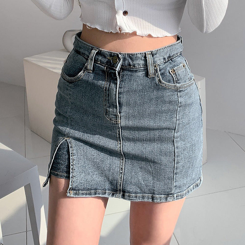 European and American Fashion Sexy Pants Lining Split Pocket Jeans Skirt