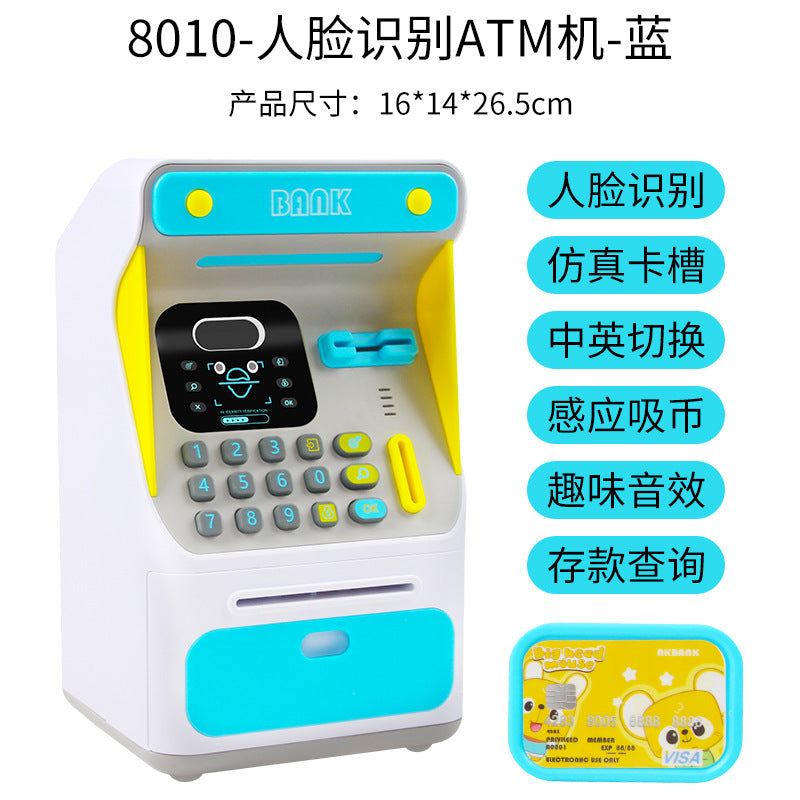 Simulation Face Recognition ATM Cash Deposit Box Simulation Password Automatic Rolling Money Safe Deposit Box Educational Toys