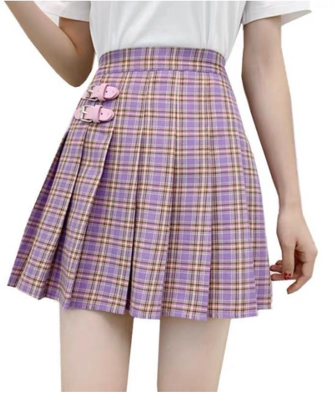 Summer Women Casual School Kawaii Ladies High Waist Plaid Purple Short Skirt