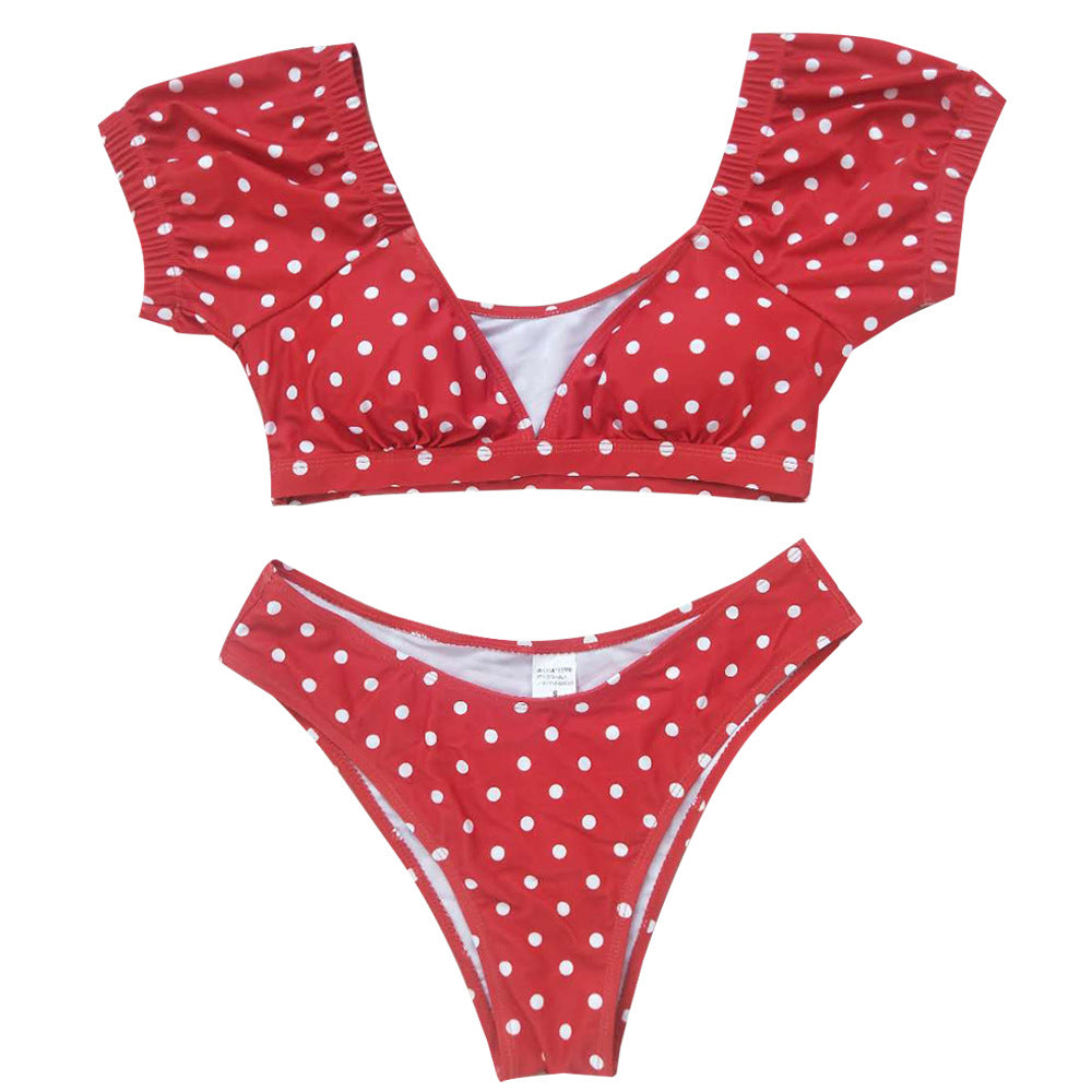 European and American hot style split bikini short sleeve high waist polka dot pattern hot sale swimsuit