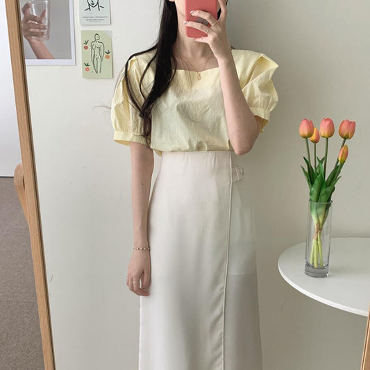 Korean version summer new two-piece dress short-sleeved shirt mid-length skirt fashion suit