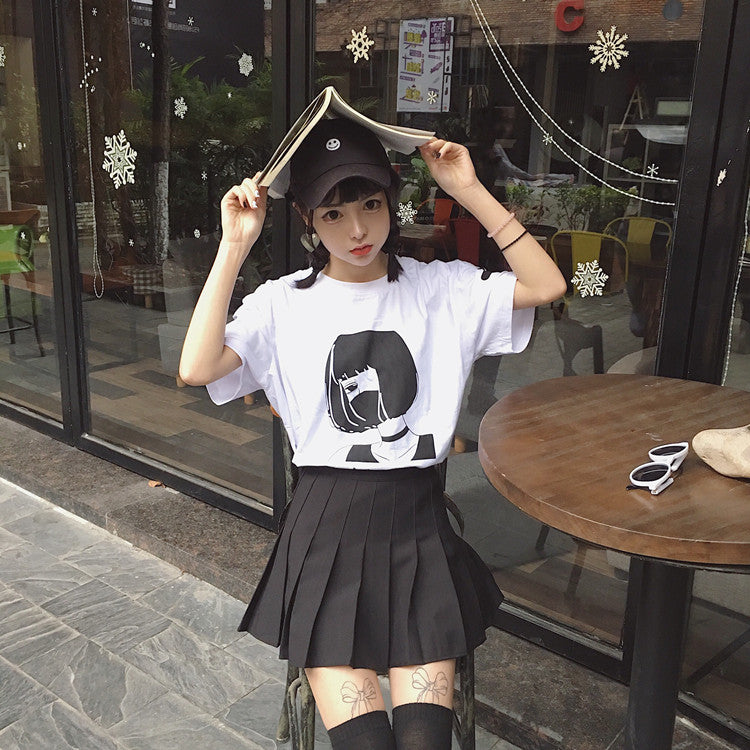 Korea ulzzang Harajuku style retro printed short-sleeved T-shirt