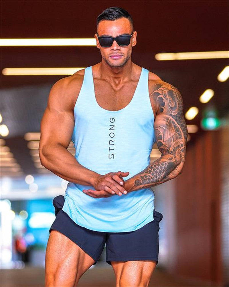 European and American summer new fitness sports vest men's training quick-drying cotton sleeveless stitching round neck T-shirt