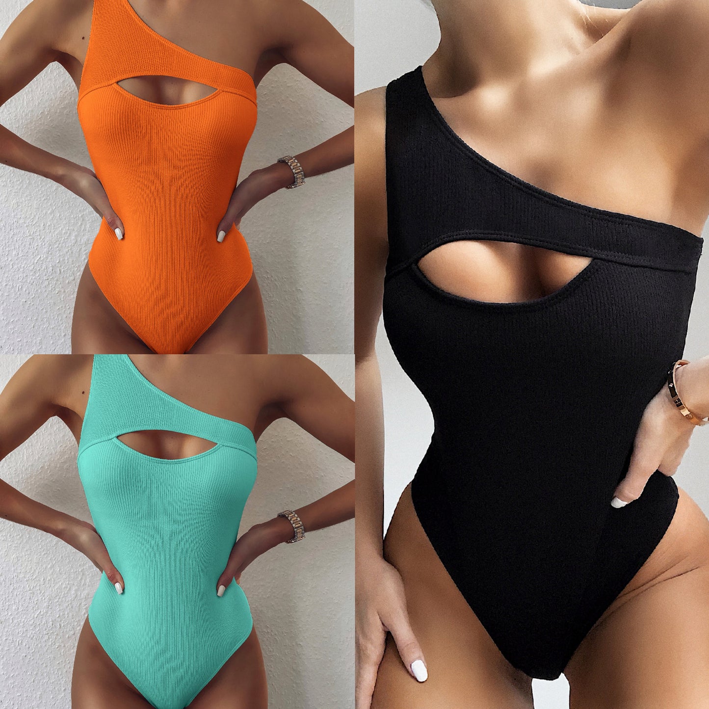 European and American Female One-Piece Swimsuit Sexy Hollow Special Fabric One-piece Bikini