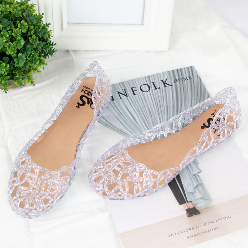 European and American beach flat bird's nest hole shoes plastic crystal jelly shoes hollow mesh sandals