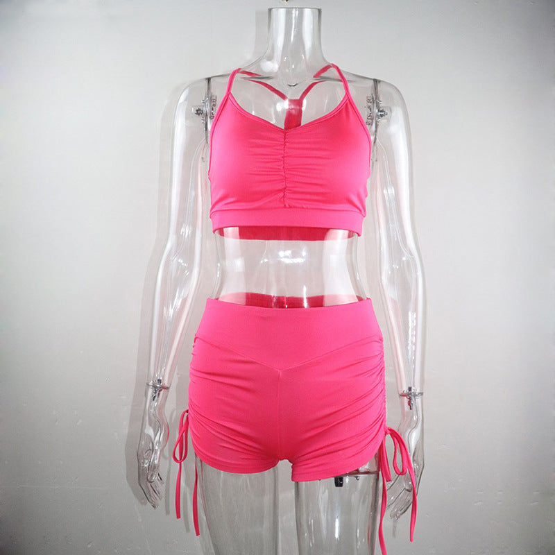 New camisole drawstring stretch hot pants two-piece yoga suit