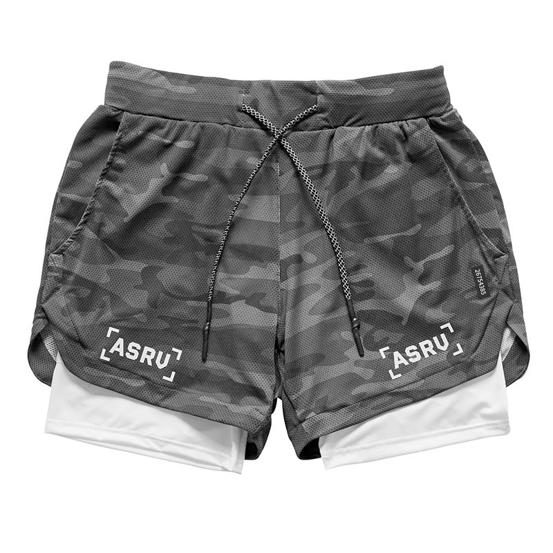 Europe and the United States large size mesh double-layer sports shorts anti-glare outdoor training quick-drying pants