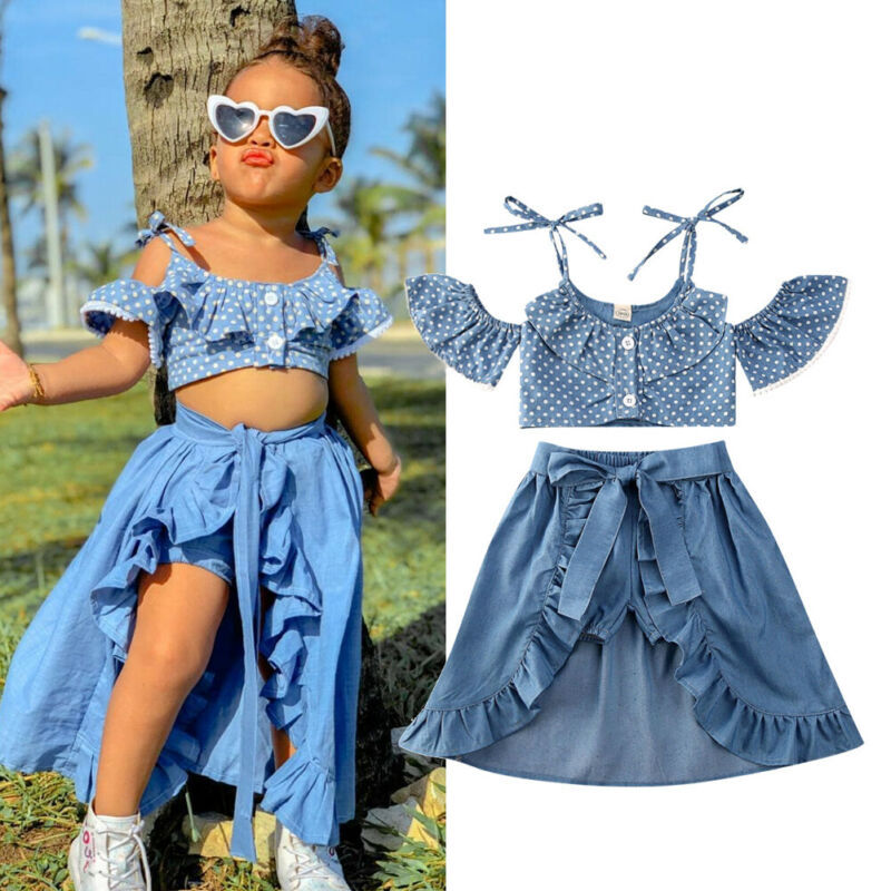 Children's clothing summer suit girls polka dot sling top lace-up dovetail skirt shorts three-piece set