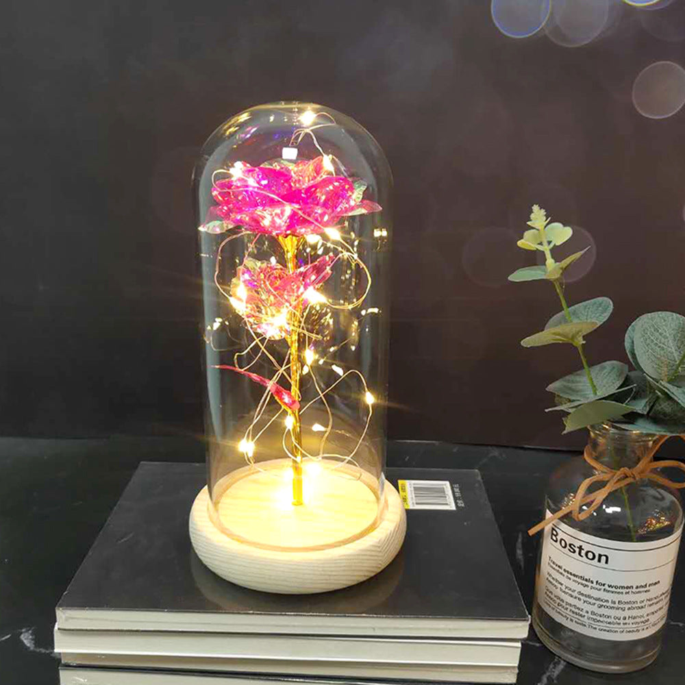 Gold foil rose glass cover luminous led night light simulation immortal flower Christmas Valentine's day gift decoration