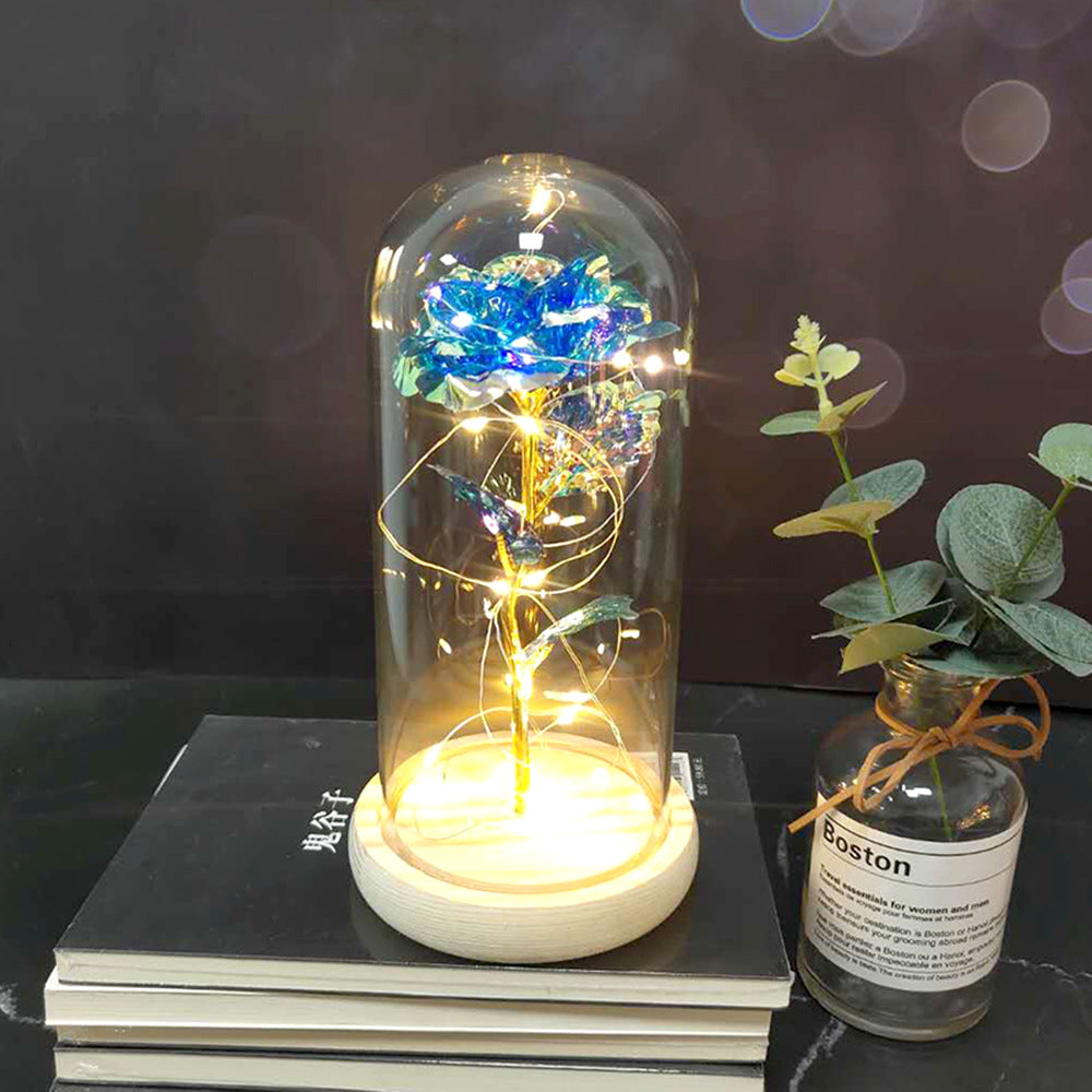 Gold foil rose glass cover luminous led night light simulation immortal flower Christmas Valentine's day gift decoration