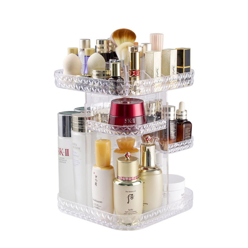 Net red simple diamond cosmetic storage box transparent rotating desktop dressing table lipstick skin care product rack