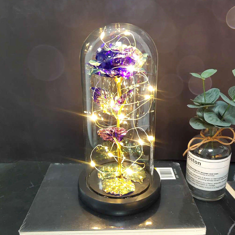 Gold foil rose glass cover luminous led night light simulation immortal flower Christmas Valentine's day gift decoration