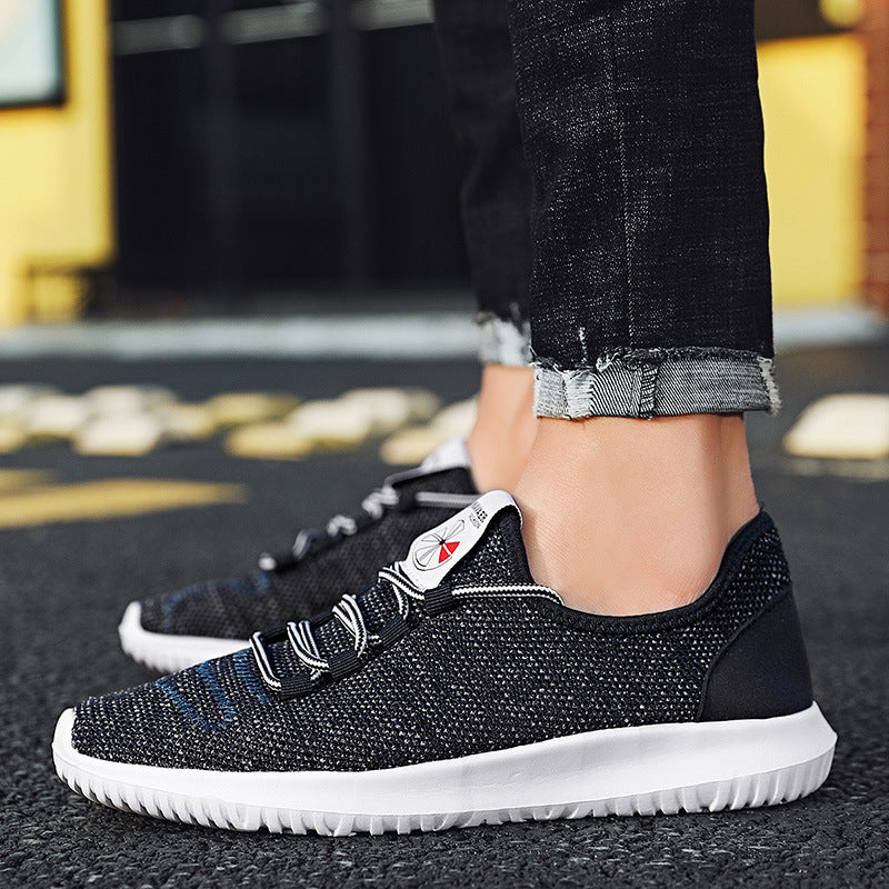 Korean male flying woven sports shoes running fashion men's students large size casual shoes