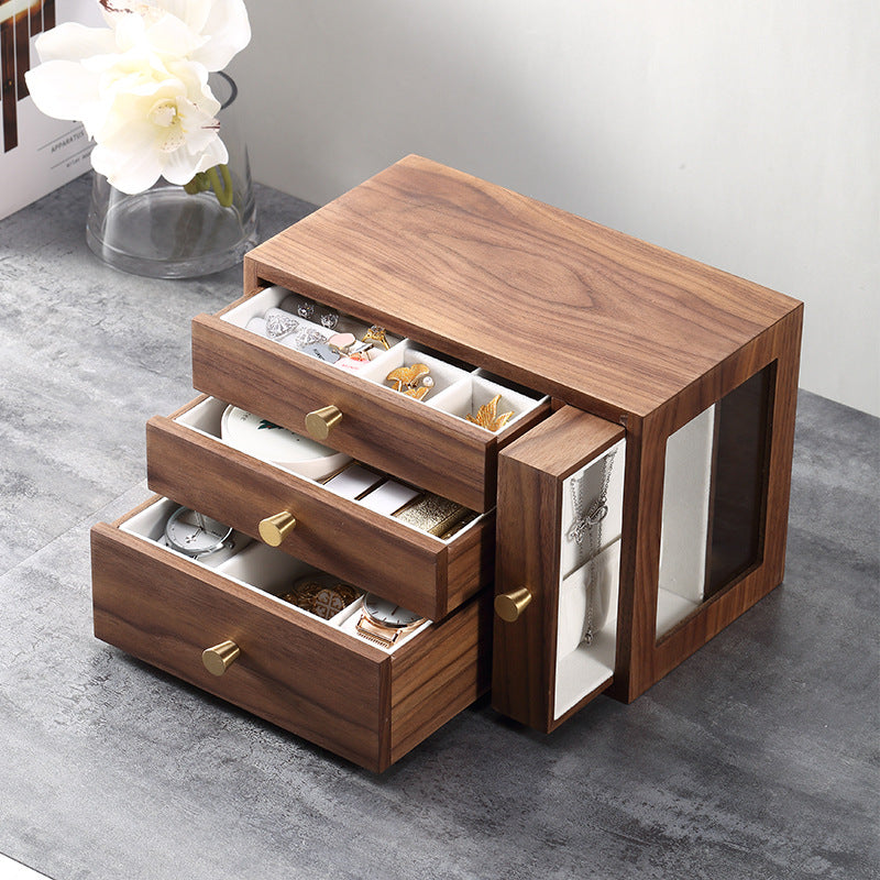 New walnut four-drawing jewelry box Chinese style European style large-capacity jewelry storage box