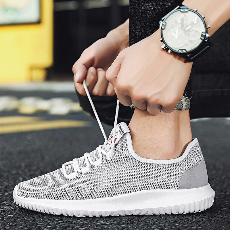 Korean male flying woven sports shoes running fashion men's students large size casual shoes