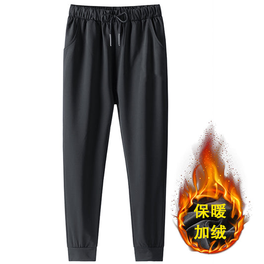 Cross-border exclusively for men's mid-waist tethered solid color pants with small feet in autumn and winter, plus size casual all-match casual trousers