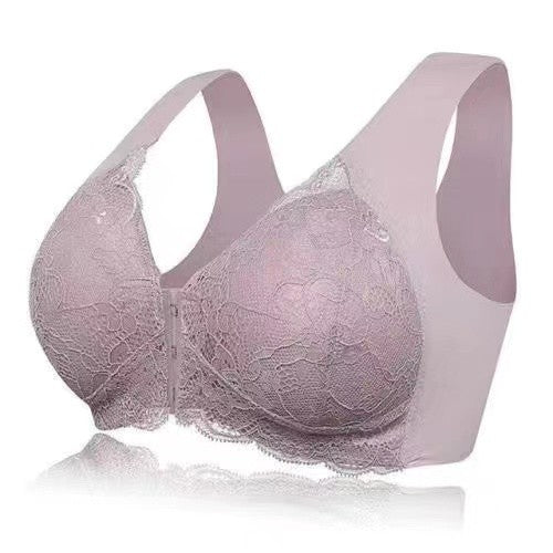 Thin Large Size Front Buckle Sexy Lace Bra No Steel Rings Seamless Vest Adjustable Anti-sagging Ladies Underwear