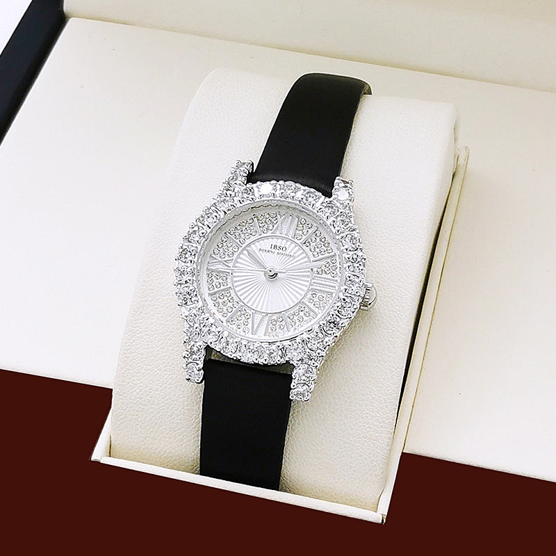 Genuine atmosphere luxury watch female full diamond starry leather ladies watch