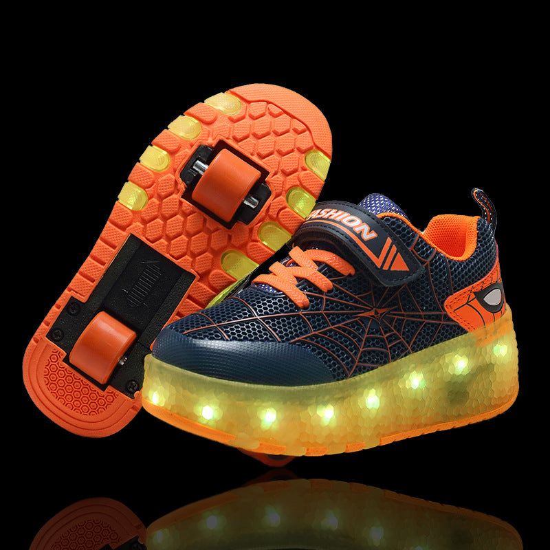 Children's rechargeable walking shoes automatic lighted single and double roller skates LED light-emitting shoes