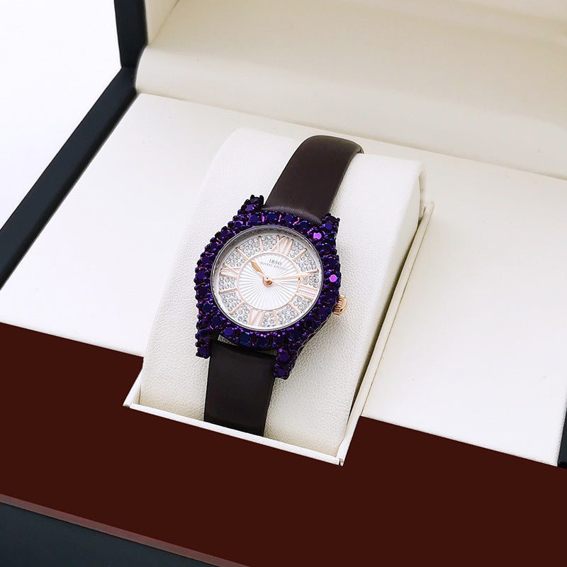 Genuine atmosphere luxury watch female full diamond starry leather ladies watch