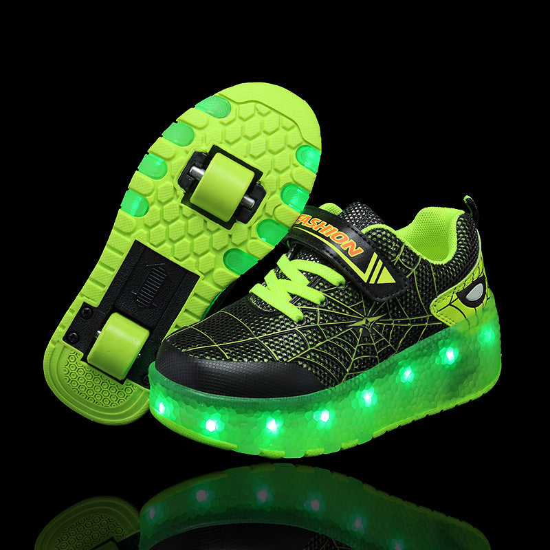 Children's rechargeable walking shoes automatic lighted single and double roller skates LED light-emitting shoes