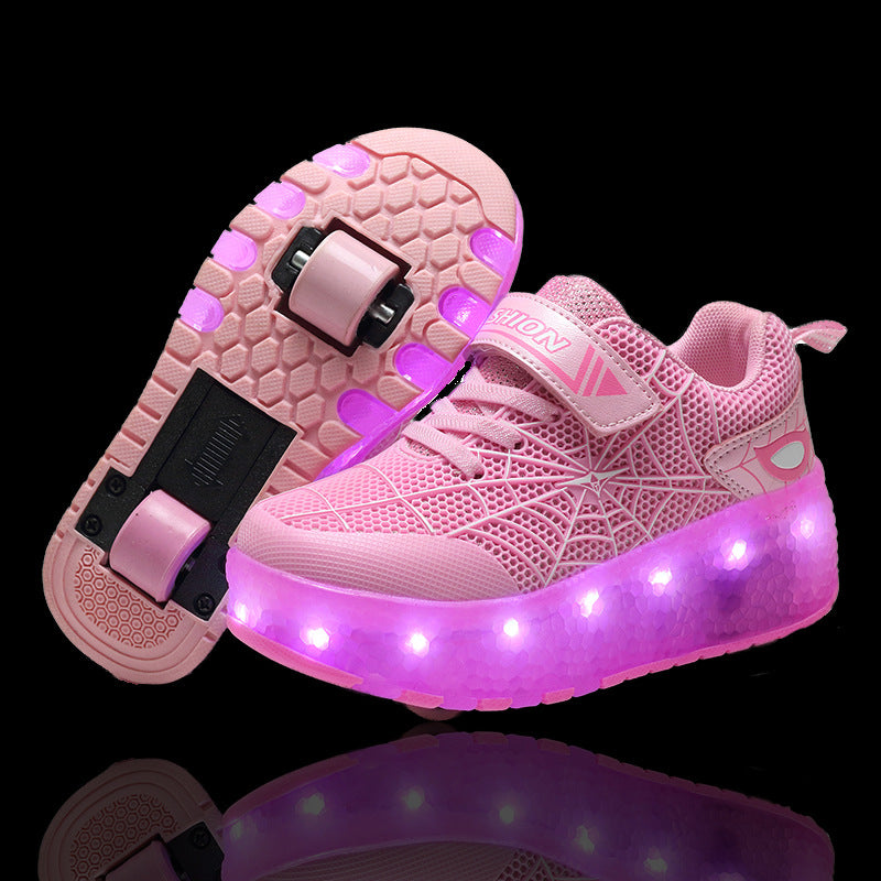 Children's rechargeable walking shoes automatic lighted single and double roller skates LED light-emitting shoes