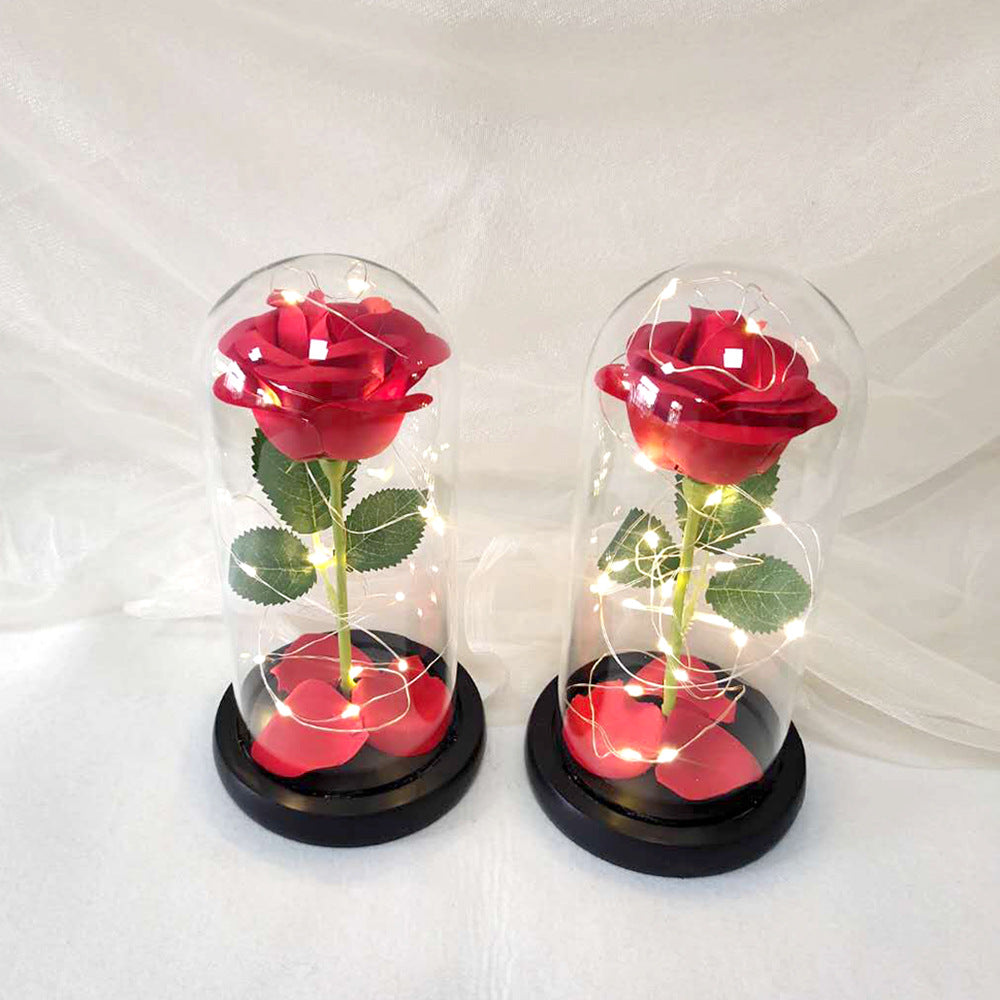 Gold foil rose glass cover luminous led night light simulation immortal flower Christmas Valentine's day gift decoration