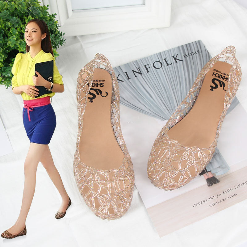 European and American beach flat bird's nest hole shoes plastic crystal jelly shoes hollow mesh sandals